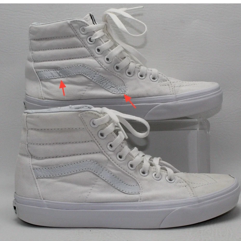 Vans Sk8-Hi High Top Sneakers White Canvas Leather Mens 5.5 Womens‎ 7.0 500714